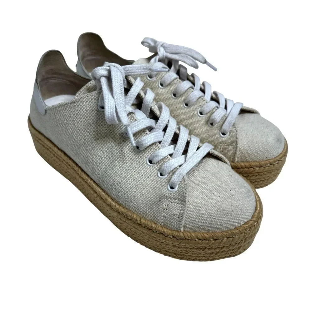 Schutz Luana Espadrille Platform Shoes Womens Size 7.5B Beige Canvas Lace Up